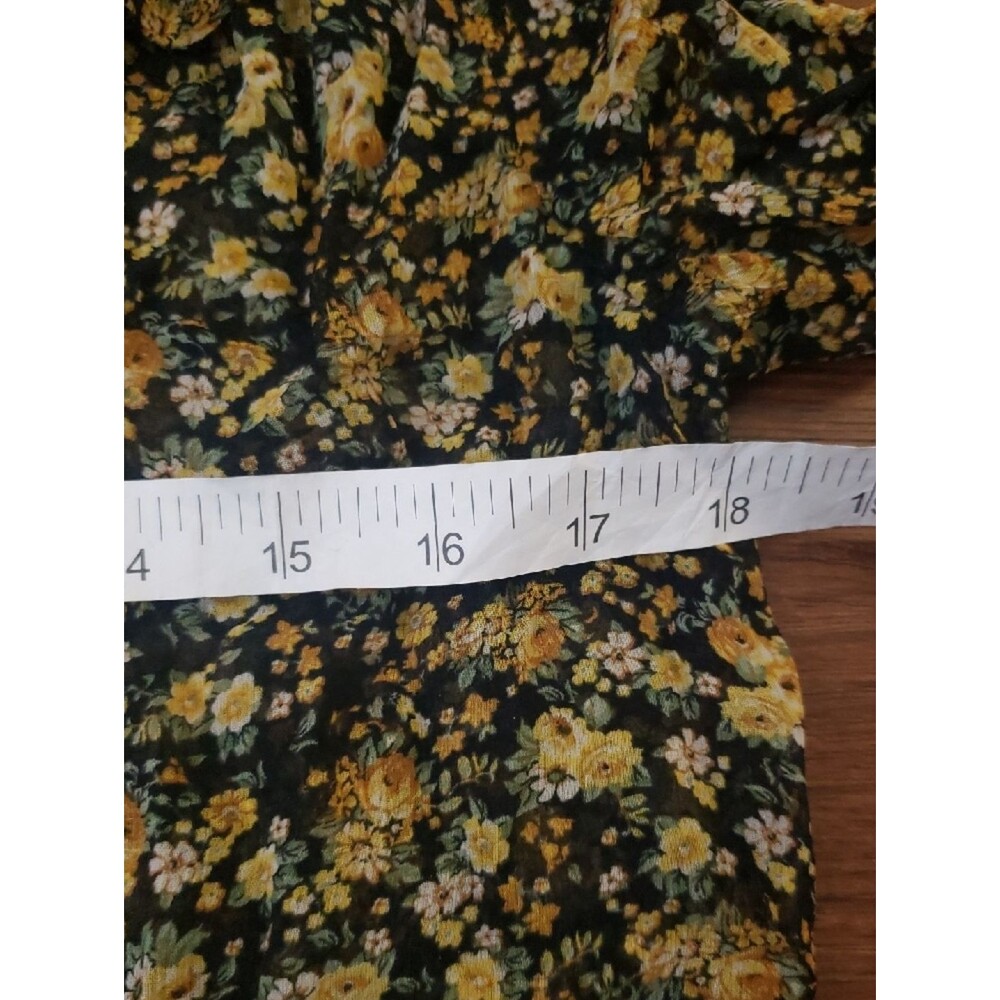 Sezane Yellow Black Floral Short Sleeve Blouse Size 34 Romantic Fairy Feminine - Picture 5 of 9